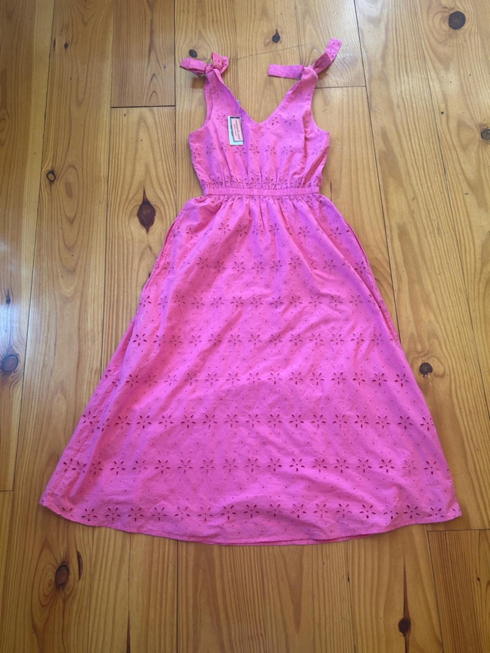 Vineyard Vines Pink Eyelet Tie-Shoulder Midi Dress - Picture 5 of 6